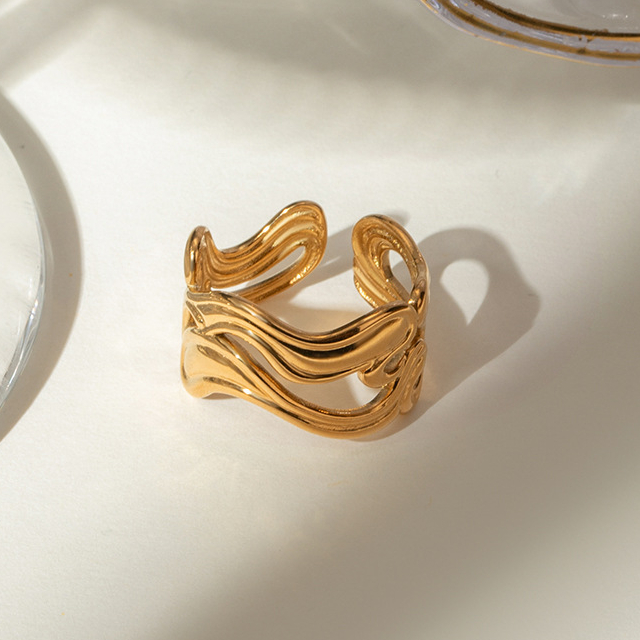 Anillos ajustables para mujer de acero inoxidable chapado en oro de 18 quilates con diseño geométrico de estilo simple de 1 pieza 